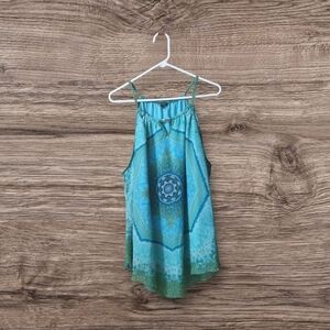 Unique Spectrum Teal and Green Tunic Top